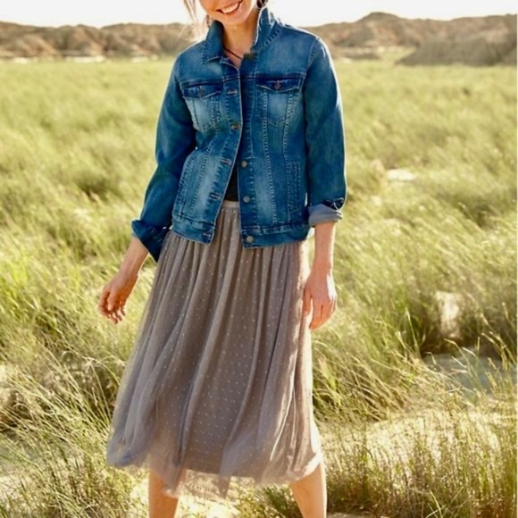 GARNET HILL Prima Tulle Midi Skirt Dotted Mesh Mauve Blush Elastic Waist X-Small - Picture 9 of 16